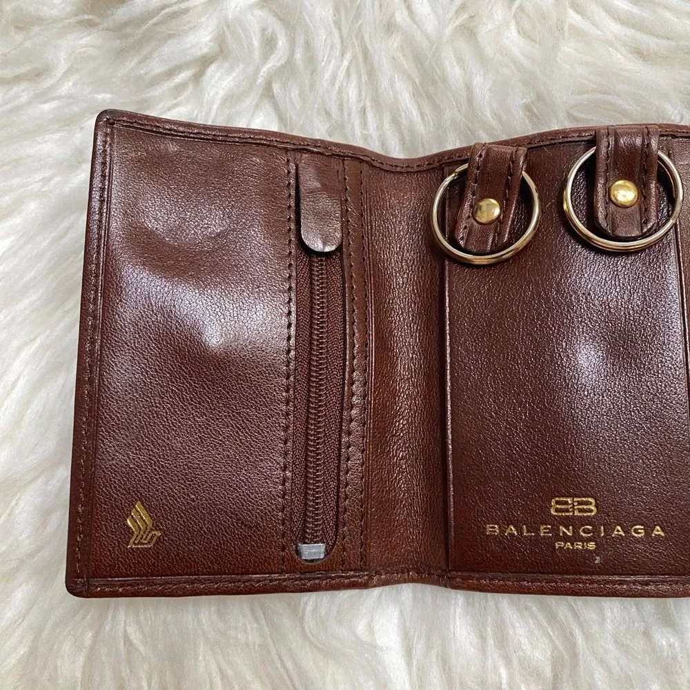 BALENCIAGA BROWN LEATHER CARD KEYS ID HOLDER SINGAPORE SOUVENIR TEXTURED PANEL
